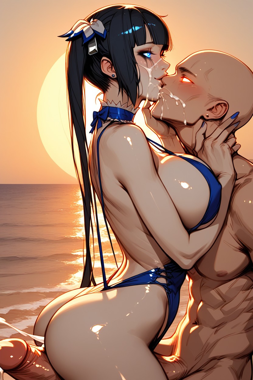 Side View, Thick Black Makeup Streaks Down Face, Slingshot Bikini Hentai AI Porn