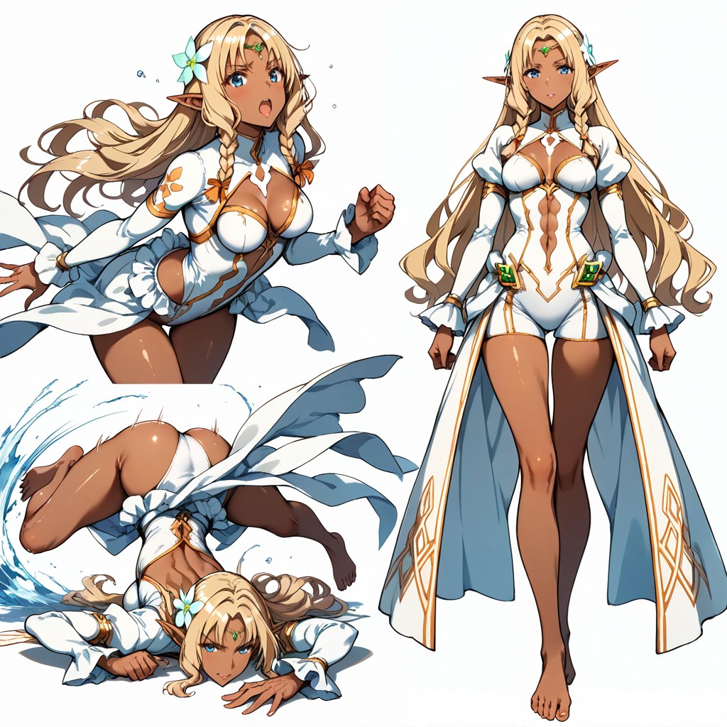 Dark Skin Elf, Smooth Knees, Hyper Tall Woman AI黄漫