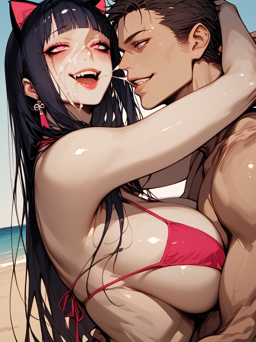 Giant Round Perky Tits, Beach Sunset Background, Pencil Waist AI黃漫