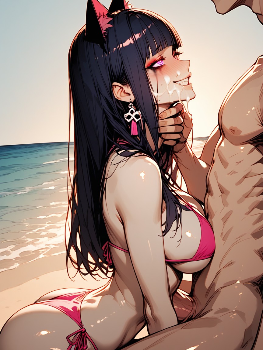 Pressing Cock Into Ass, Happy, Neon Pink Bikini AI黃漫