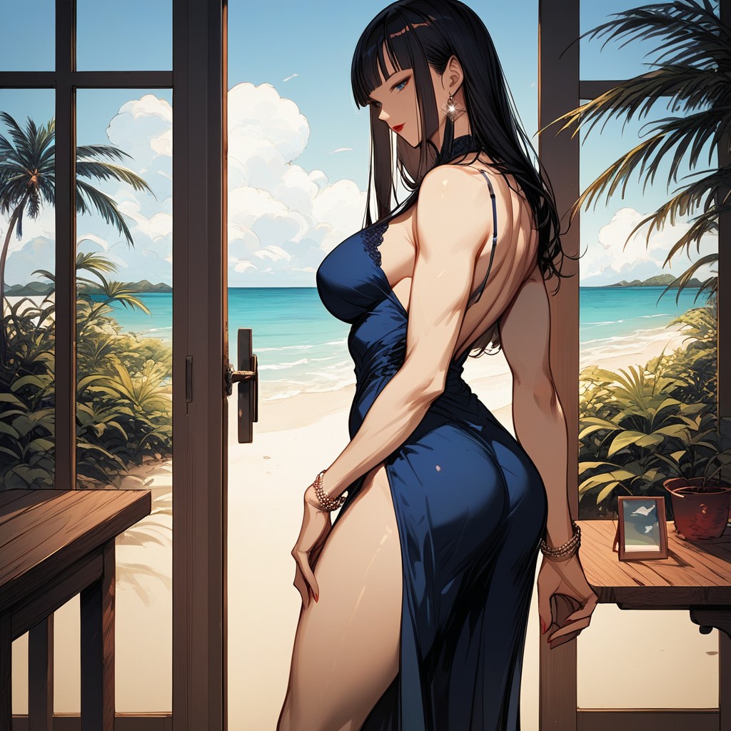 Beach, 側視圖, Detailed Hair AI黃漫