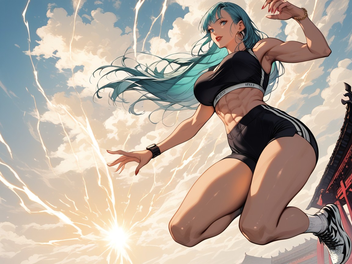 Bracelets, Ensoleillé, Cheveux Turquoise Porno IA Hentai