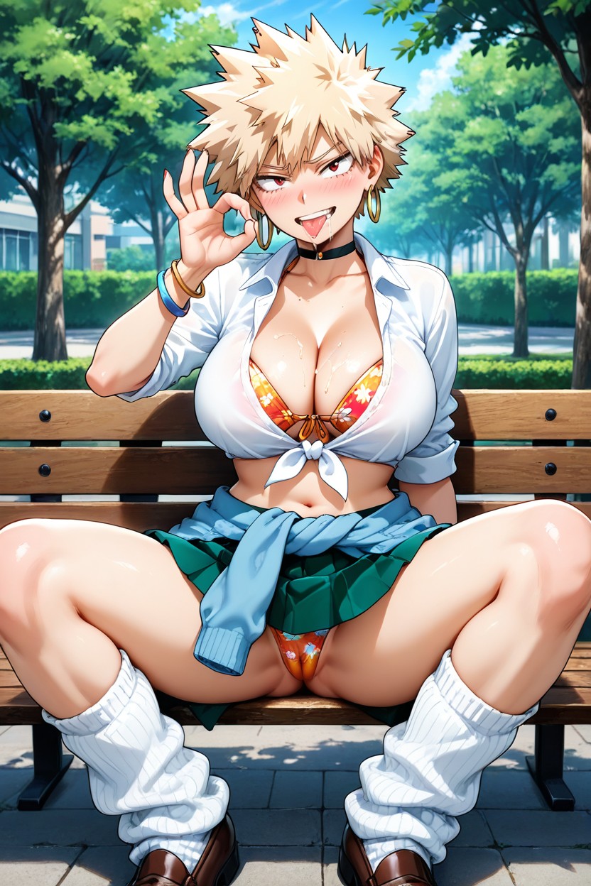 Spiky Ash-blonde Hair, Front-tie Top, Big Breasts Porno IA Hentai