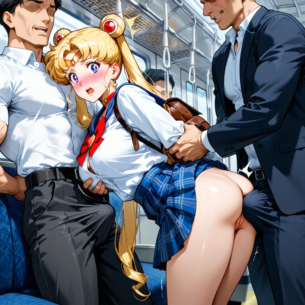 Sandwiched Muscular Men, Ass On Display, Embarrassed Hentai AI Porn