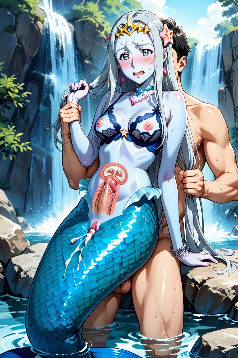 Pulling Hair, Blue Skin, Official Art Style Hentai AI Porn