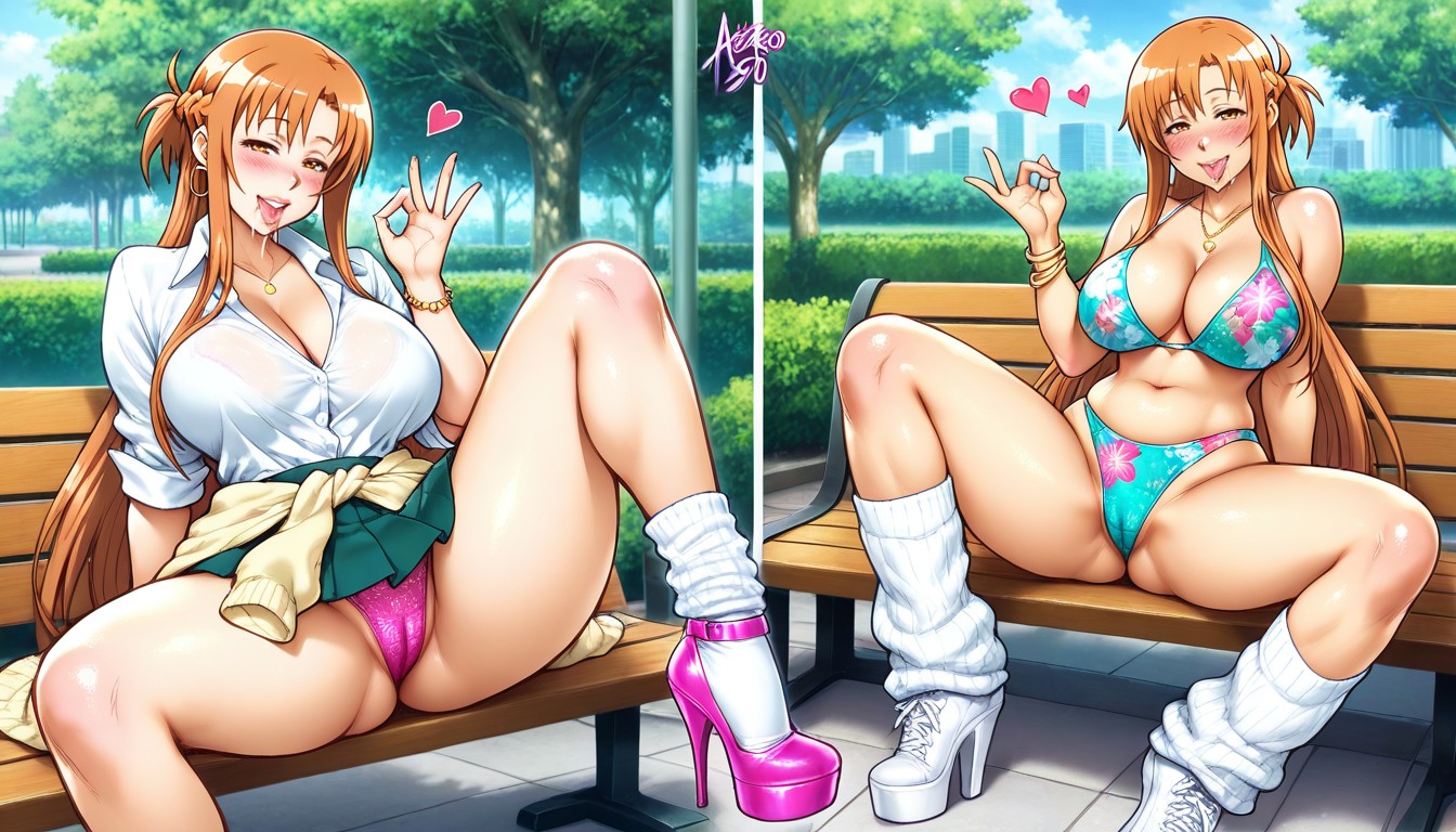 On A Bench, White Shirt, Drool Hentai AI Porn