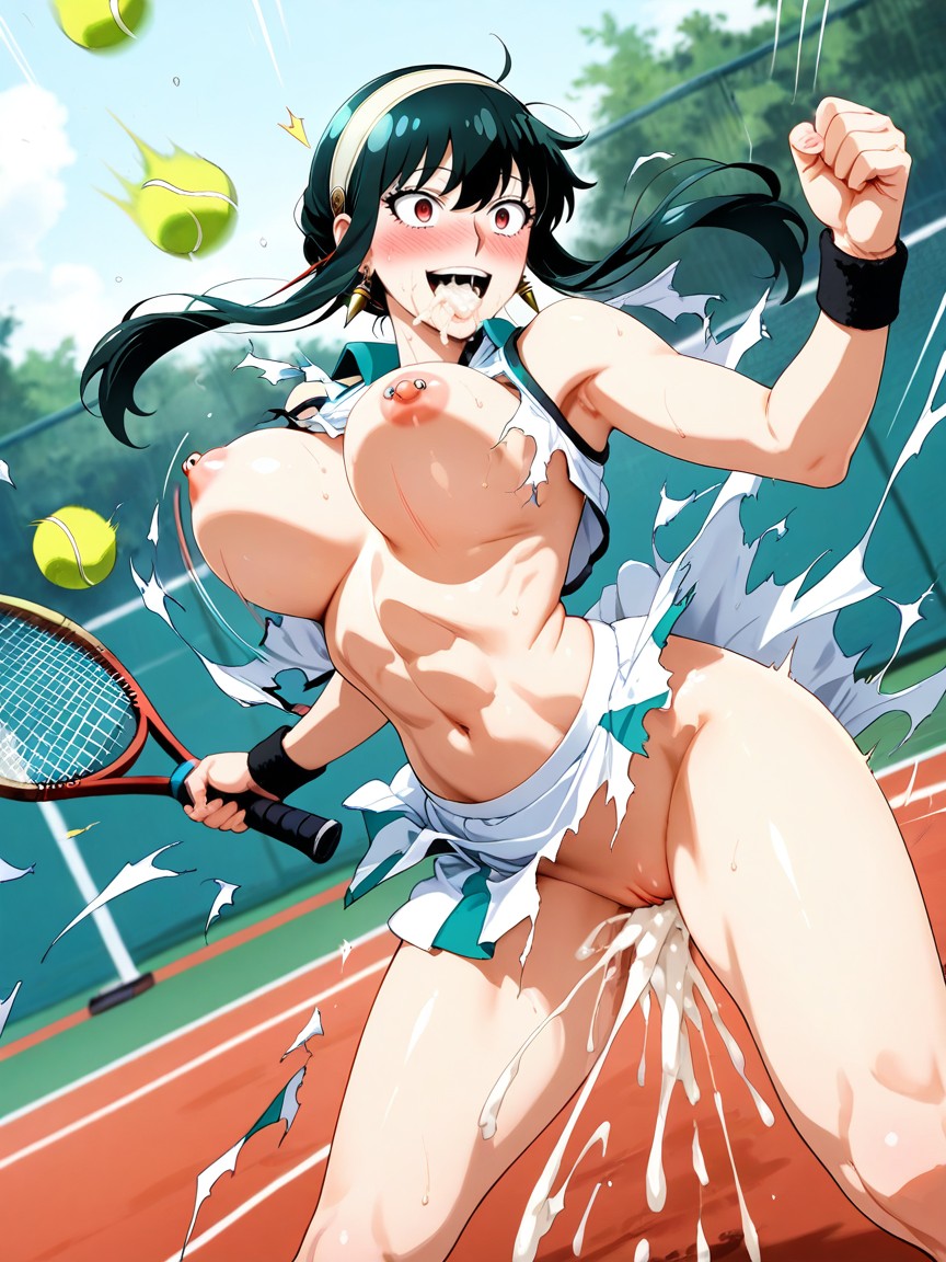 Arched Back, Nipple Piercing, White Tennis Uniform Porno IA Hentai
