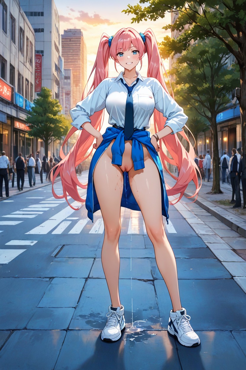 黃昏, Blue Jersey Tied On Waist, Thigh Exposed AI黃漫