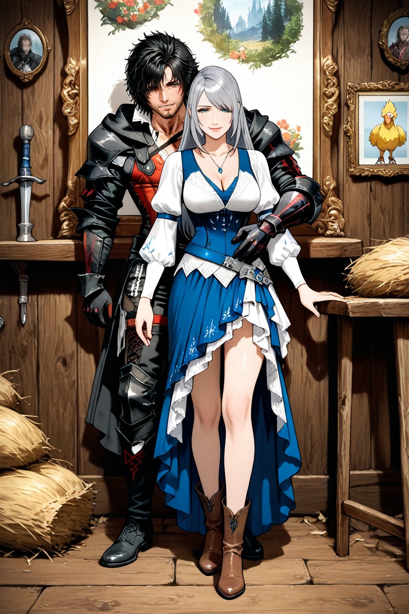 One Woman And One Man, Intricate Fabric And Leather Textures, Clive Kissing Her Lips Hentai AI Porn