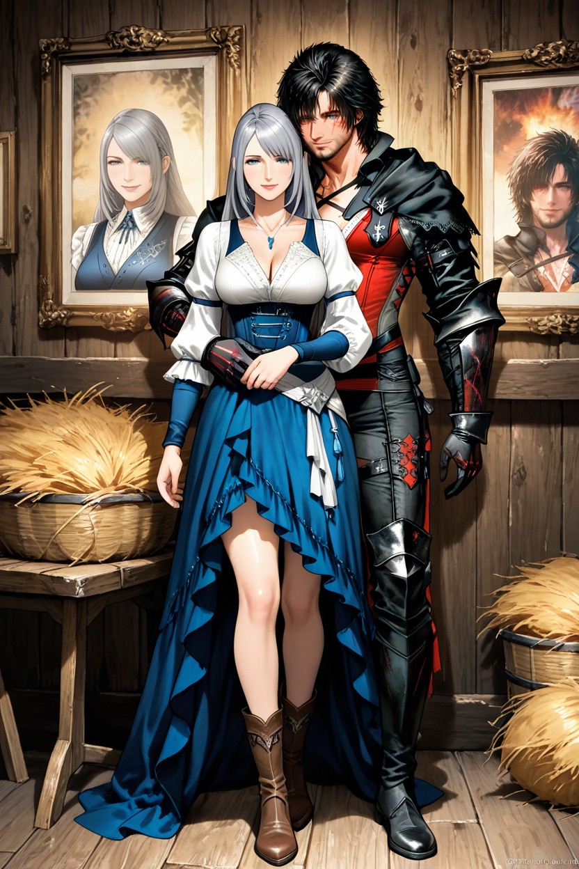 Waist Shot, Clive Rosfield Outfit, Thigh-high Blue And Brown Boots Hentai AI Porn