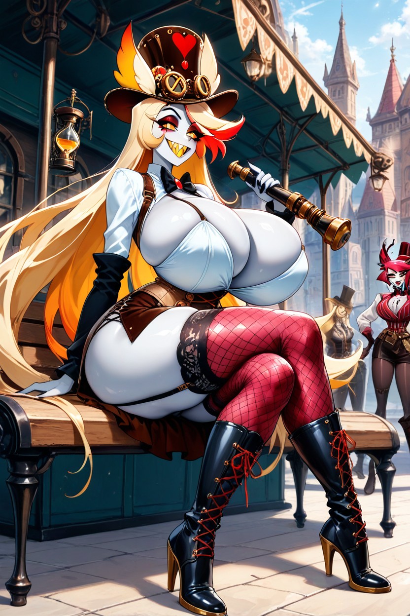 Steampunk, Red Hair, Dressed In A Steampunk Outfit With A Steampunk Skirt And Stockings Hentai AI Porn