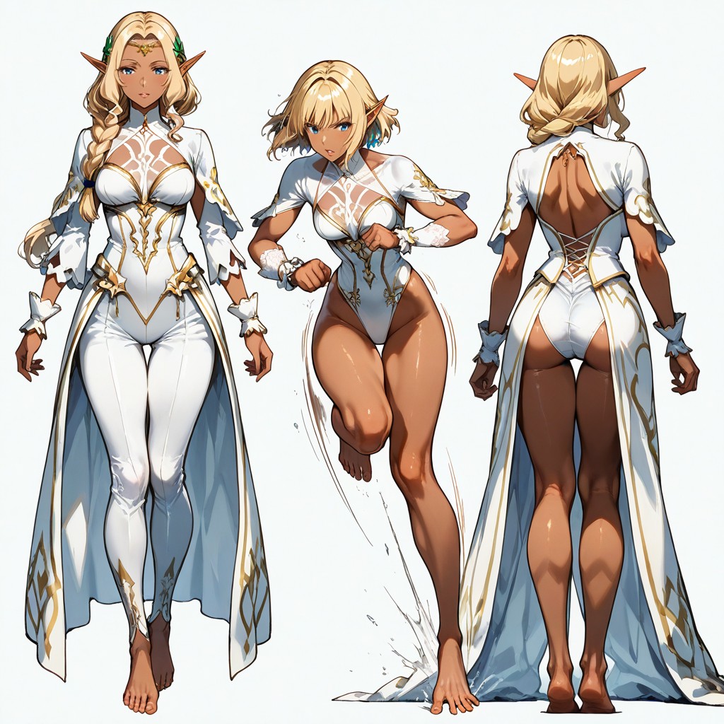Wavy Blonde Hair, Each Pose Is Unique, White Background Hentai IA