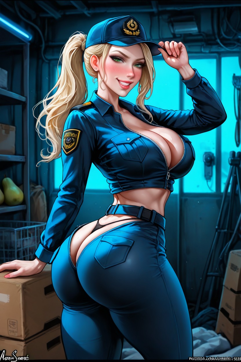 Ponytail, Hyper Hourglass Figure, Unzipped Pants Hentai AI Porn