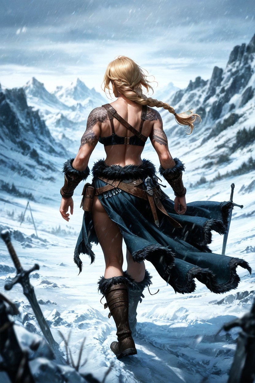 Walking, Rugged Norse Warrior Outfit, Long Hair Hentai AI Porn