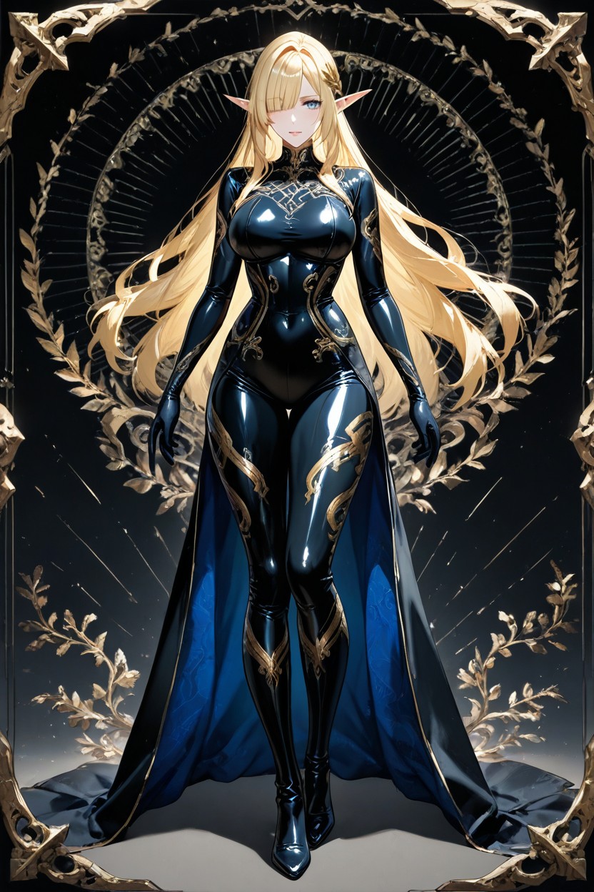 Symmetrical Golden Patterns, Fair Skin, Long Bangs Hentai AI Porn