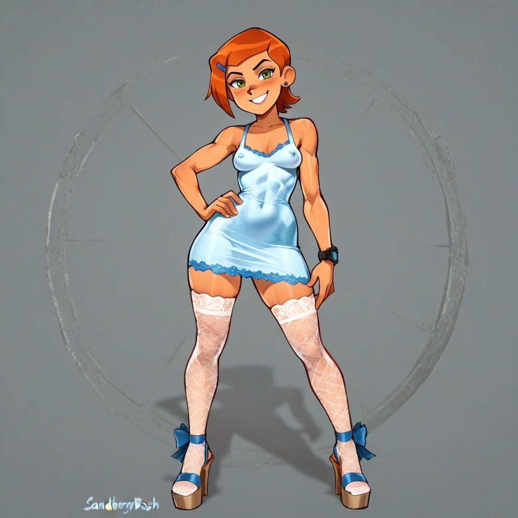Thigh-highs, Petit, Blue Lace Sun Dress Hentai AI Porn