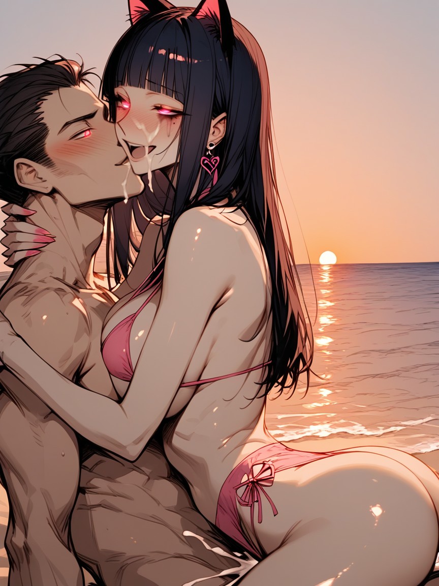 Massive Thick Cumshot Oozing Down Face, Visible Ribcage, Beautiful Woman Hentai IA