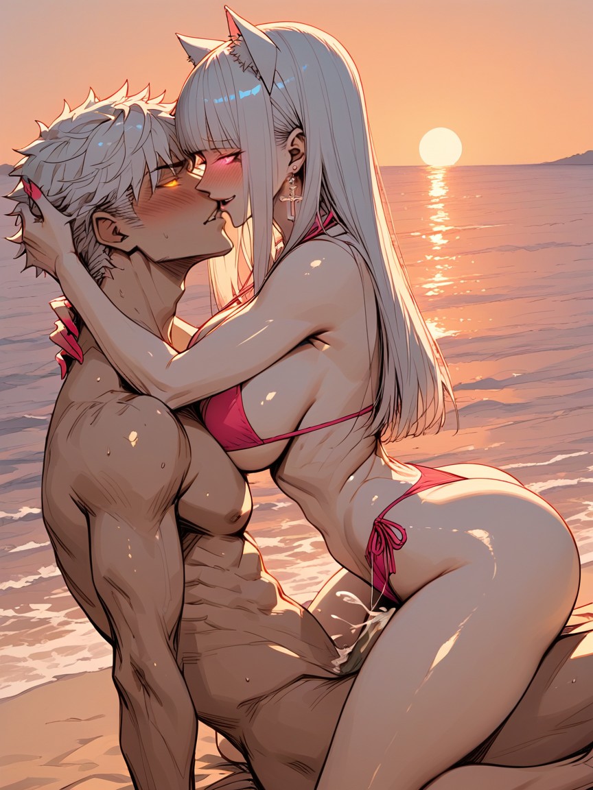 She Is Holding His Face, Underboob, Hyper Arched Back Hentai AI Porn