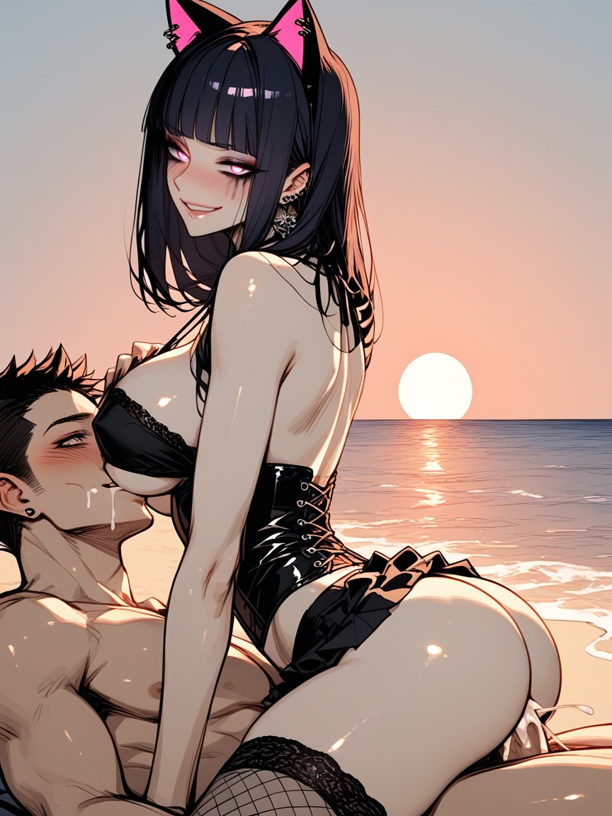 Mischievous (smiling While Blushing), Making Out, Thick Mascara Running Down Cheeks Hentai AI Porn