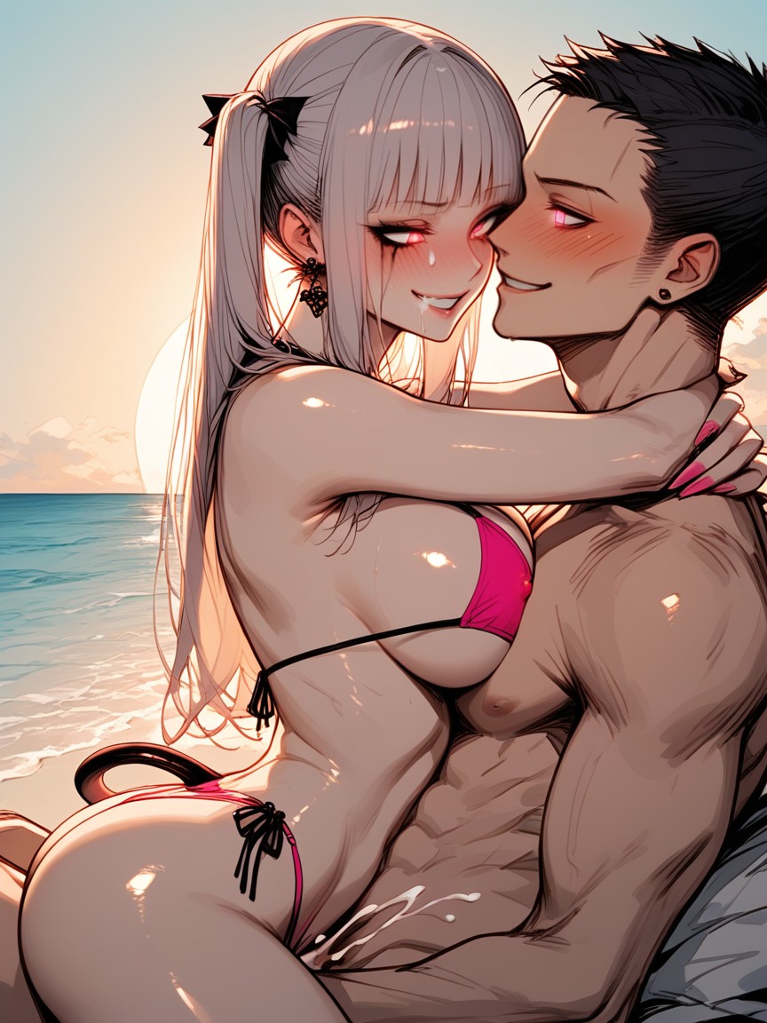 Kissing, Side View, Sonriendo Hentai IA