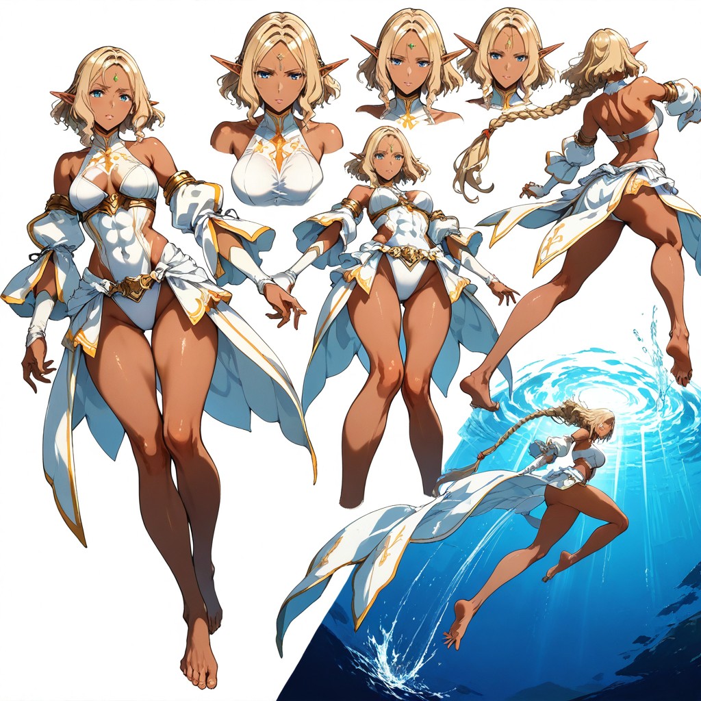 Each Pose Is Unique, Canonical White Fantasy Outfit, White Background Hentai AI Porn