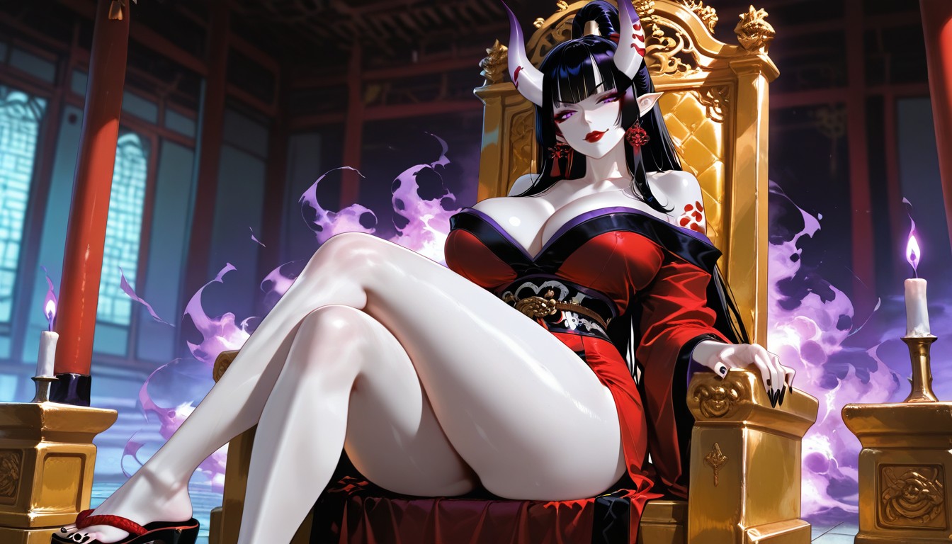 Long Elegant Red Kimono, Pencil Waist, Wide Hips Hentai AI Porn