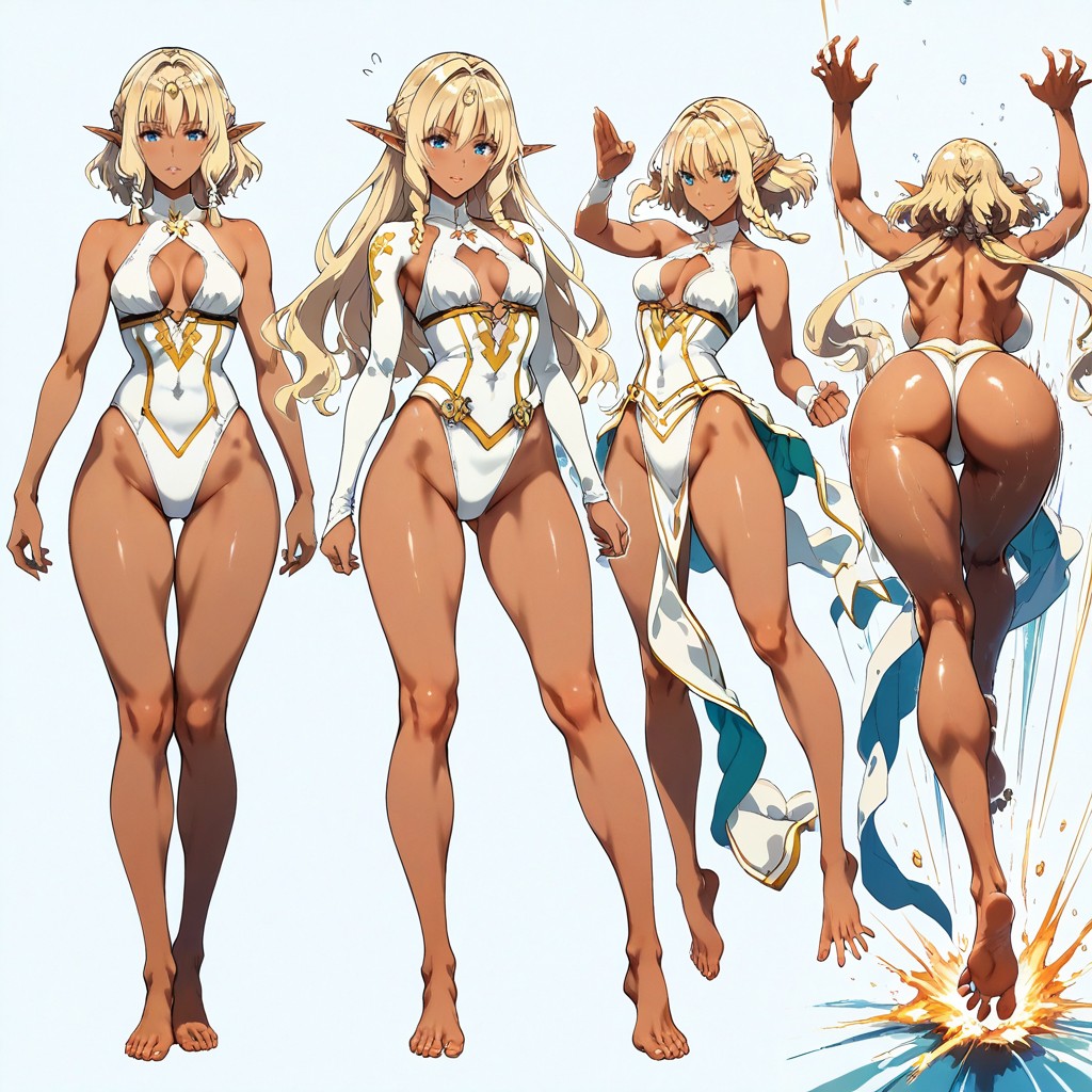 Back Side Views, Hyper Reduced Ribcage And Thigh Thickness, High Actions Poses Diversity Hentai AI Porn