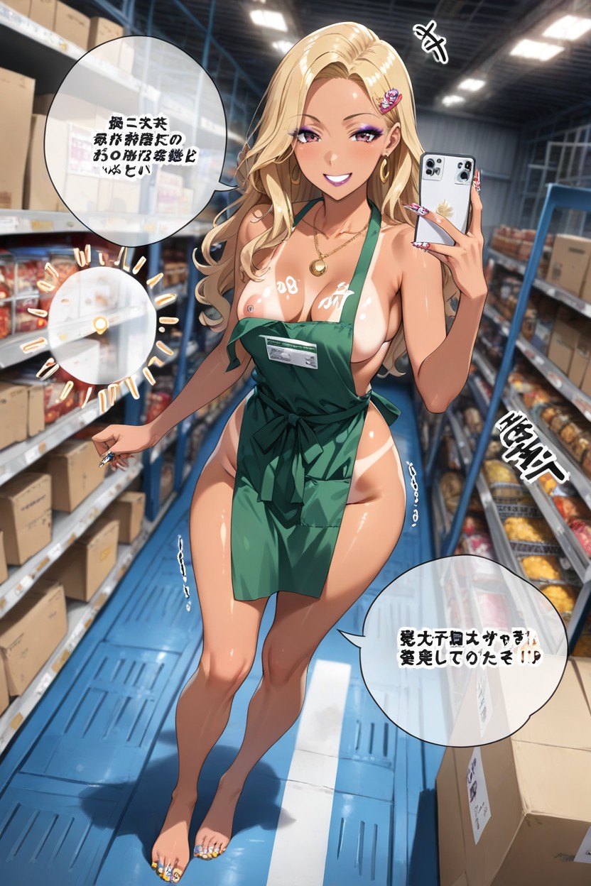 Tanned Skin, Hair Accessories, Gold Earrings Hentai AI Porn