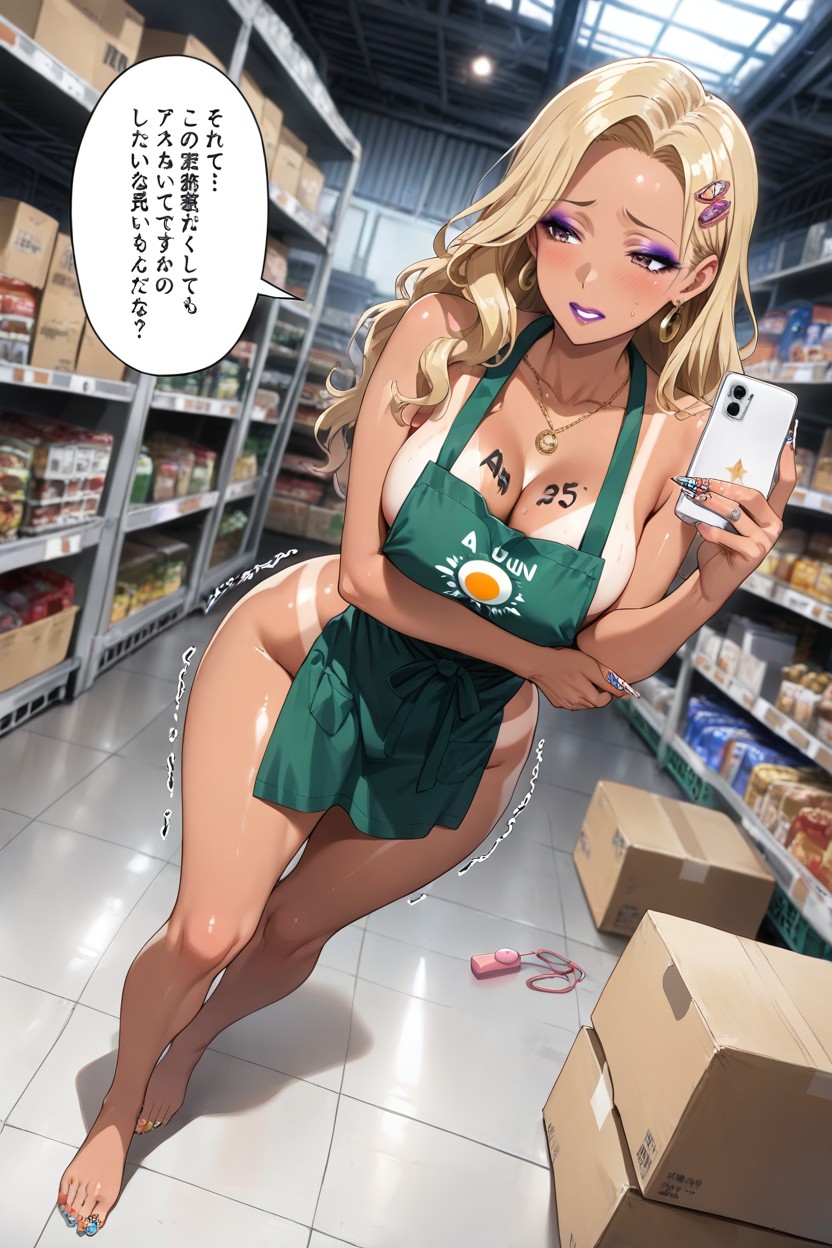 Blonde Hair, Bleached Hair, Long Wavy Hair Hentai AI Porn