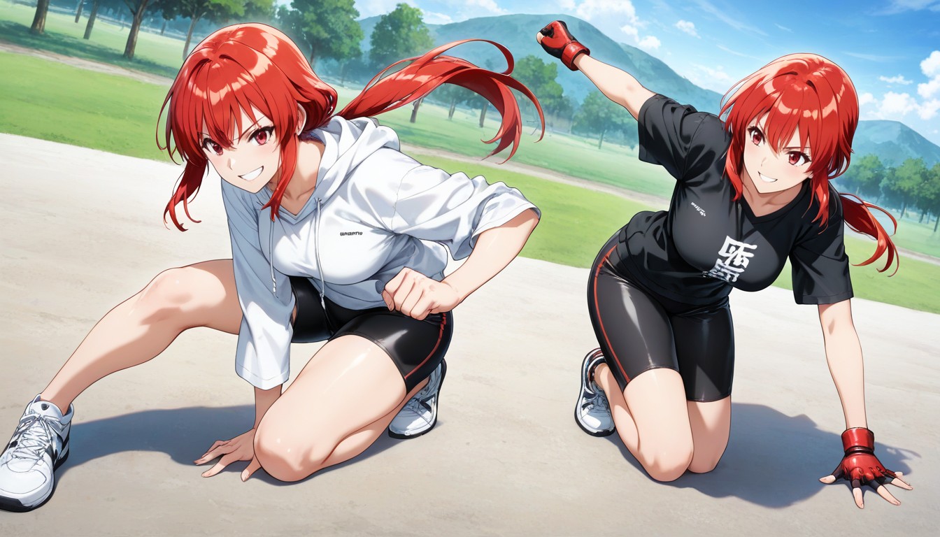 Gloves, Dynamic Back Hair, A Beautiful Japanese Anime-style Character Hentai AI Porn