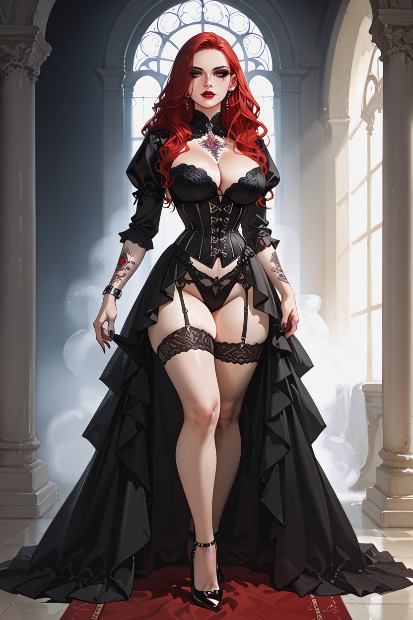Intricate Ancient Vampire Tattoos On Arms, Painterly Shading, And Restrained Seduction Hentai AI Porn