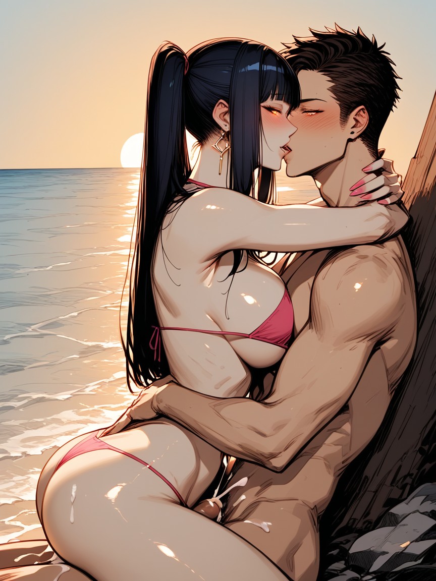 Pencil Waist, Round Bubble Butt, Arms Hugging Him Hentai AI Porn