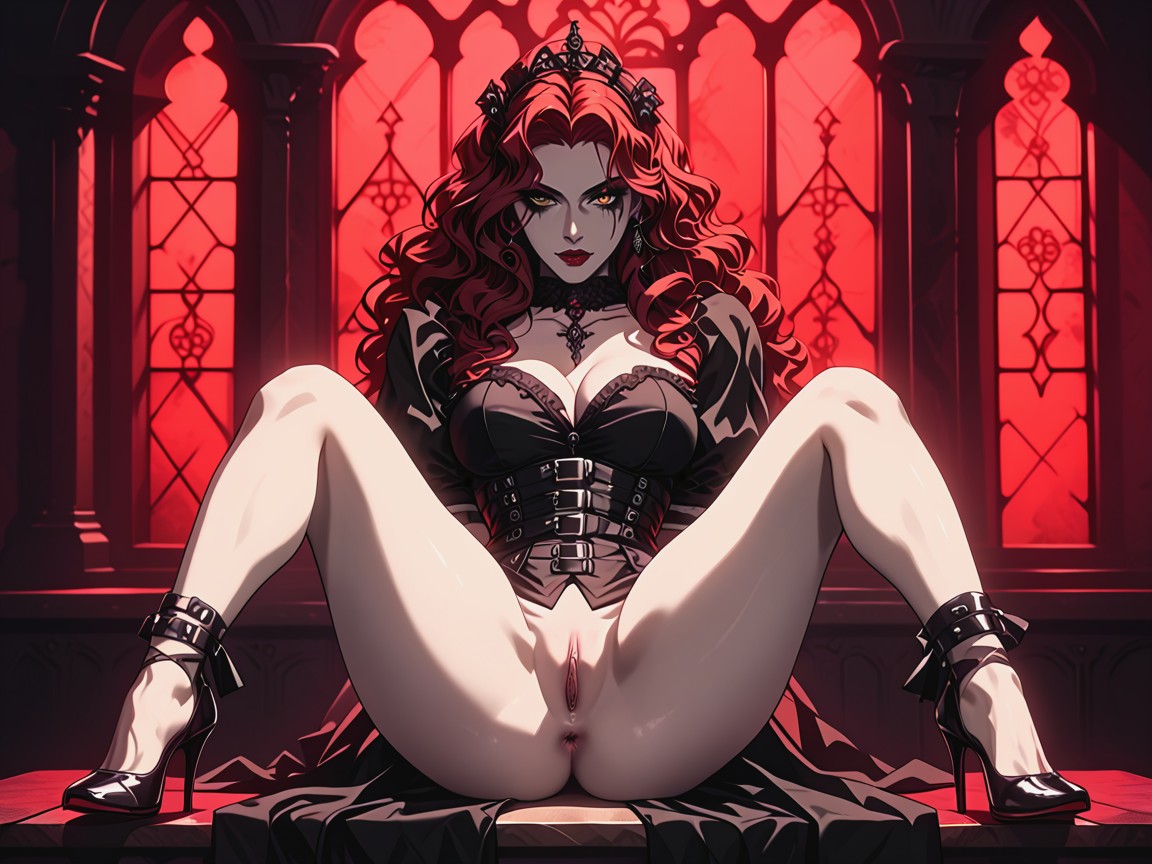 Pale Porcelain Skin With Cold Undertones, Lenore, Intense Amber Eyes With A Subtle Supernatural Glow Hentai IA