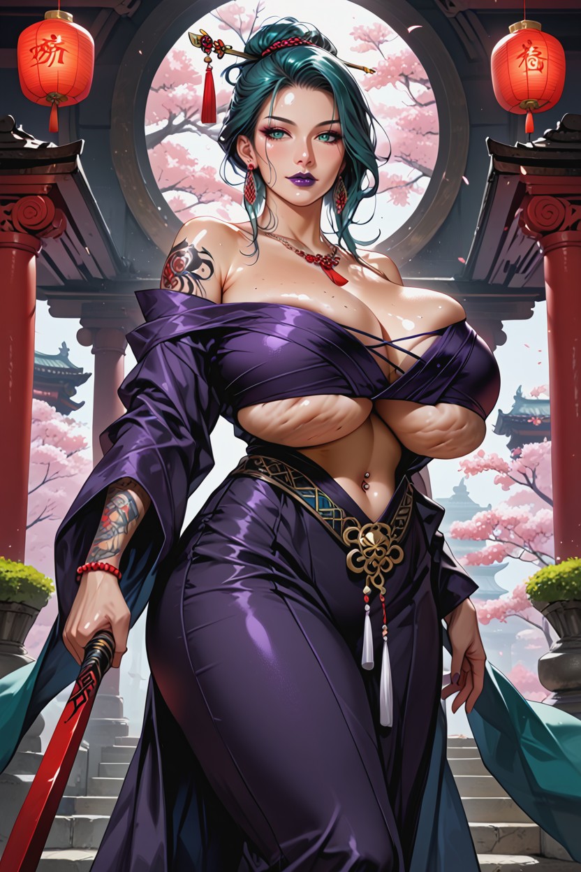 Jade Earrings, Standing In A Ethereal Dark Palace, Colossal Breast Hentai AI Porn