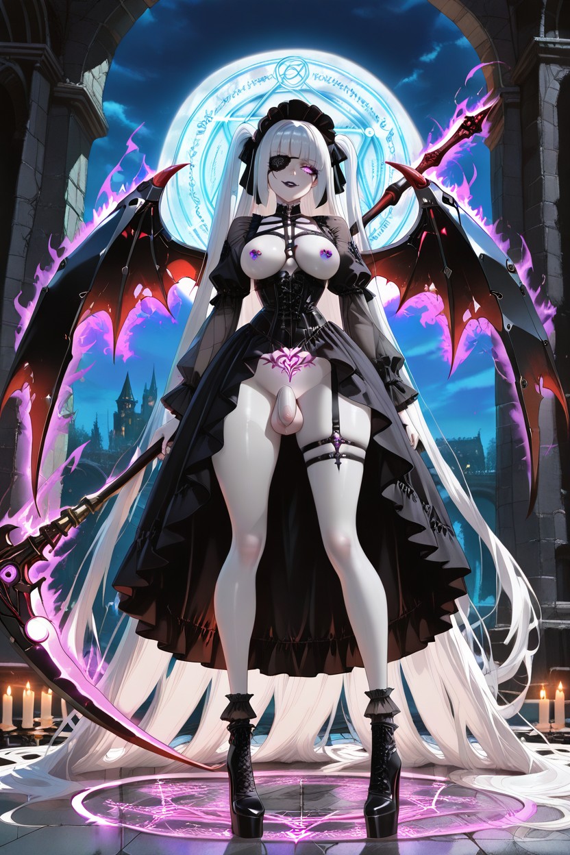Ornate Blade, Fashion Magazine Cover, One Hand Holding Large Mechanical Grim-reaper Scythe Hentai IA