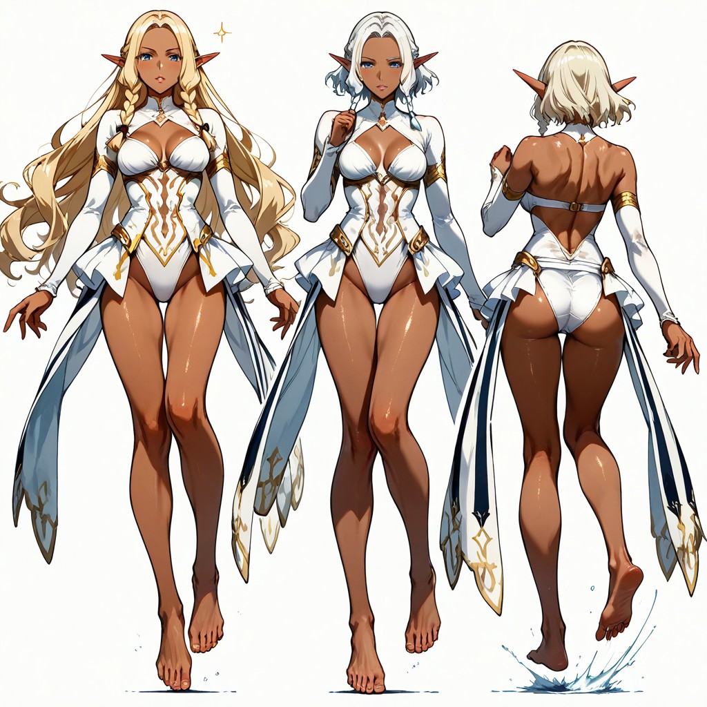 V-shaped Body, Canonical White Fantasy Outfit, Asymetric Poses Hentai AI Porn