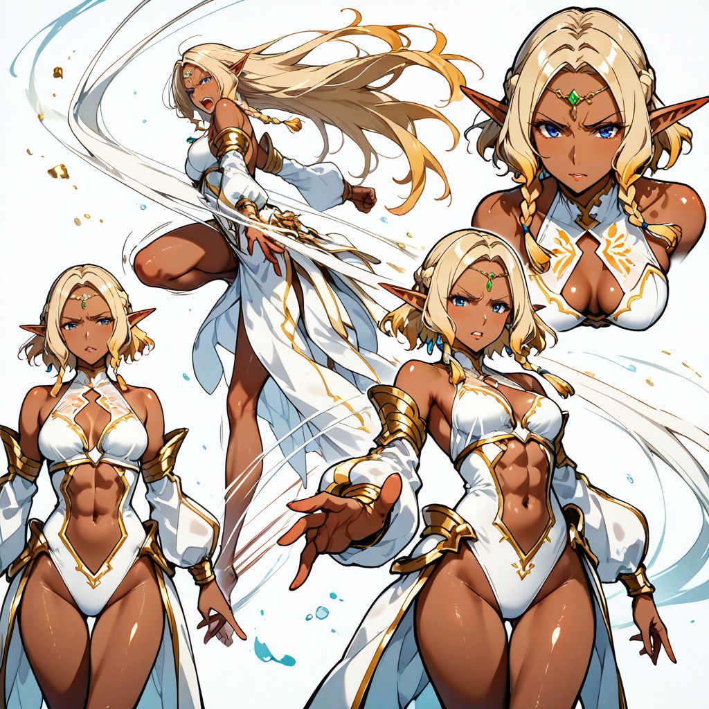 Character Action Sheet, Dark Skin Elf, Same Character Proportions And Outfits Hentai IA
