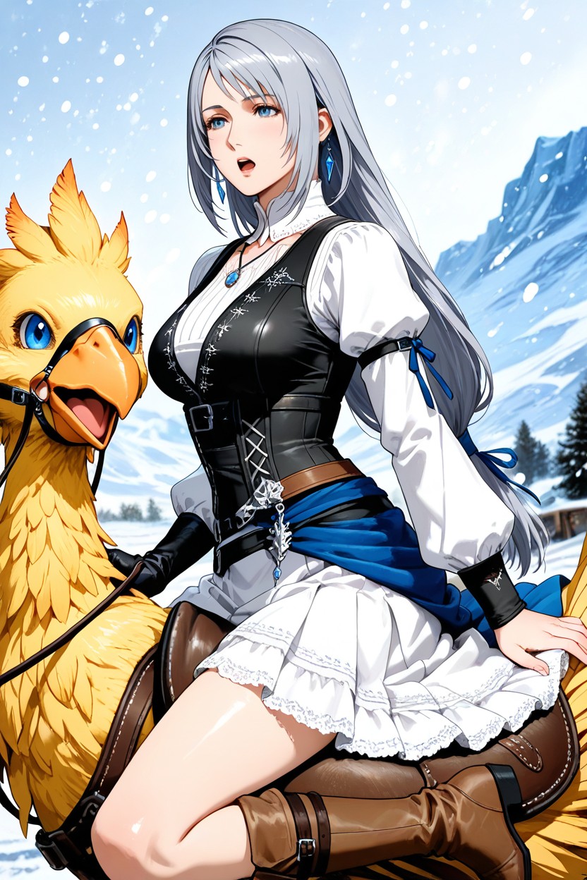 Soft Lighting, Dark Blue Leather Corset-style Vest, Jill Warrick Outfit Hentai AI Porn
