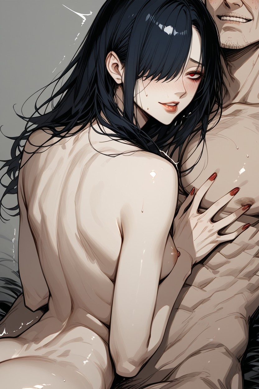 Saisir Les Seins, Sweat, Deep Dark Blue Hair In A Sleek Bob Porno IA Hentai