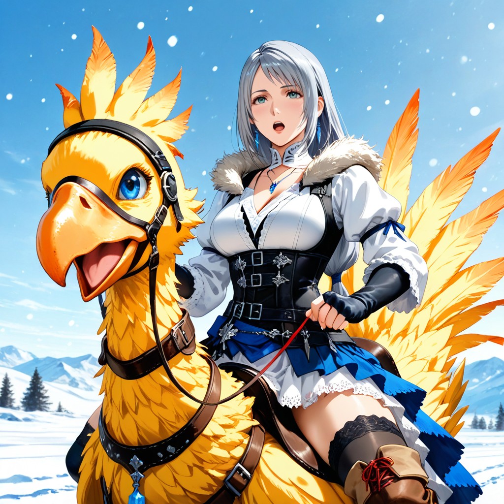 Intricate Fabric And Leather Textures, Thigh-high Blue And Brown Boots, In Snowy Plains Porno IA Hentai