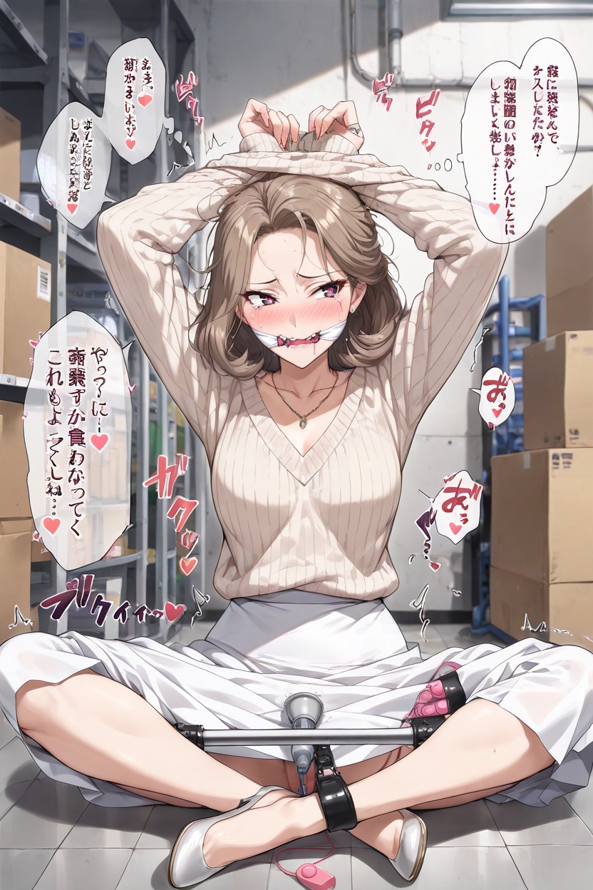 Casual Clothes, Warehouse Background, White Long Skirt Hentai IA