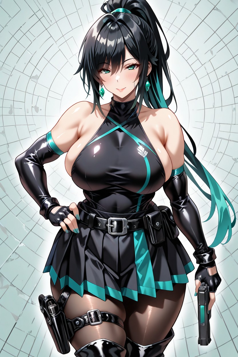 Black Hair, Belt Around Her Thigh, 25+ Hentai IA