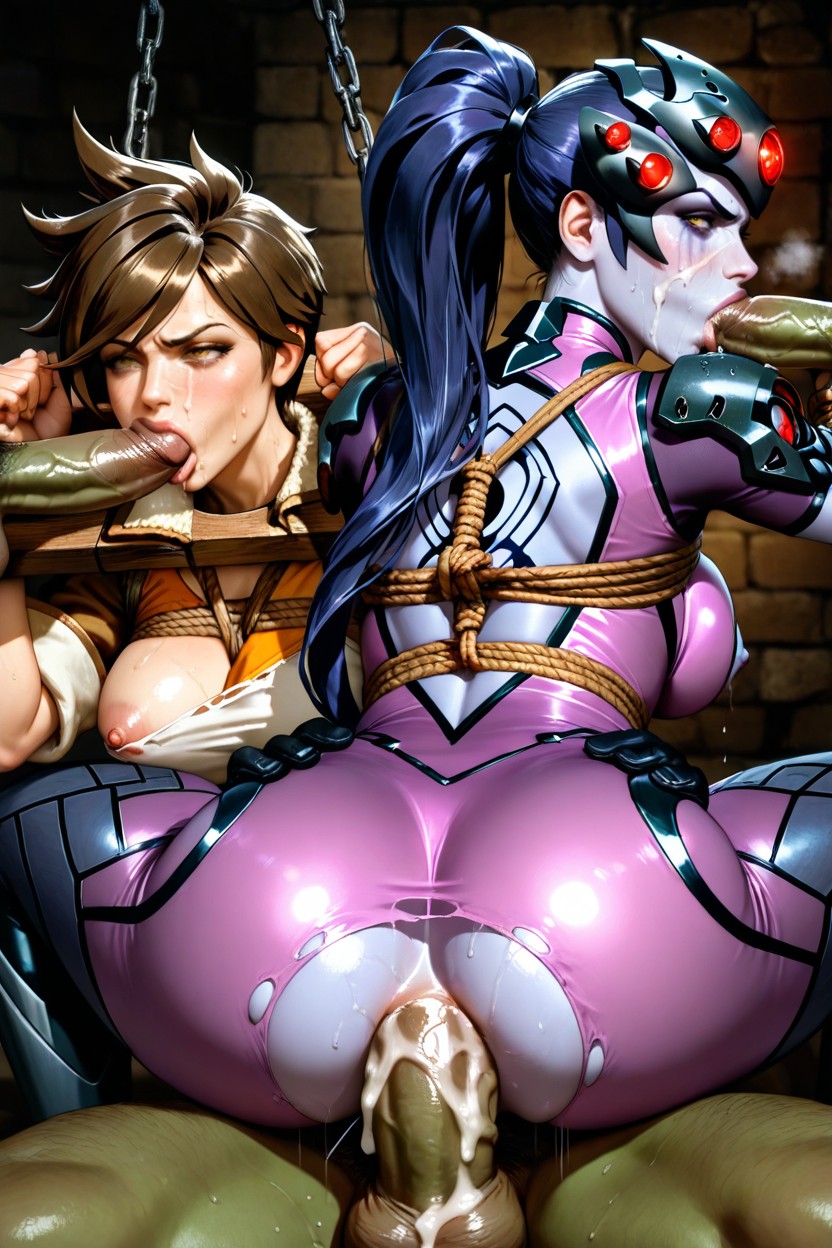 Cooperative Blowjob, Realistic, Spread Legs Hentai IA