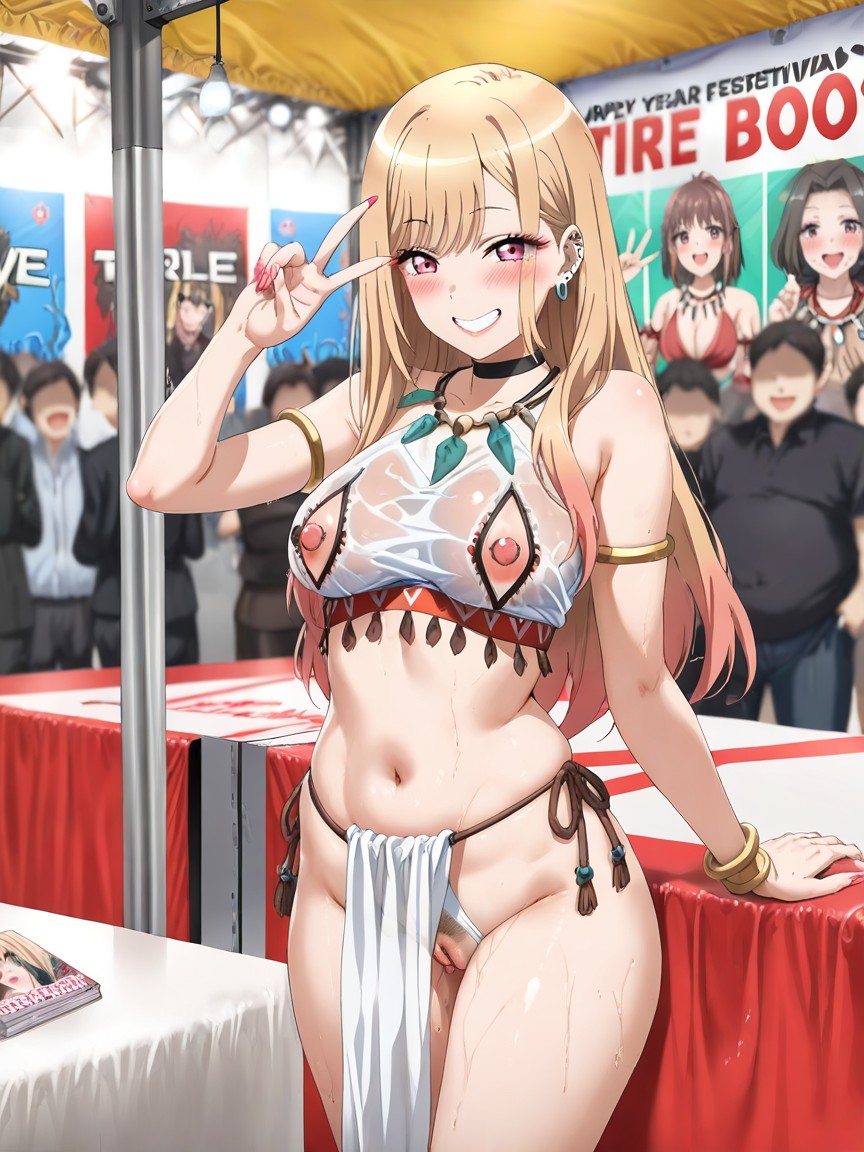 Model, Fat Otaku Crowd, Black Choker Hentai AI Porn
