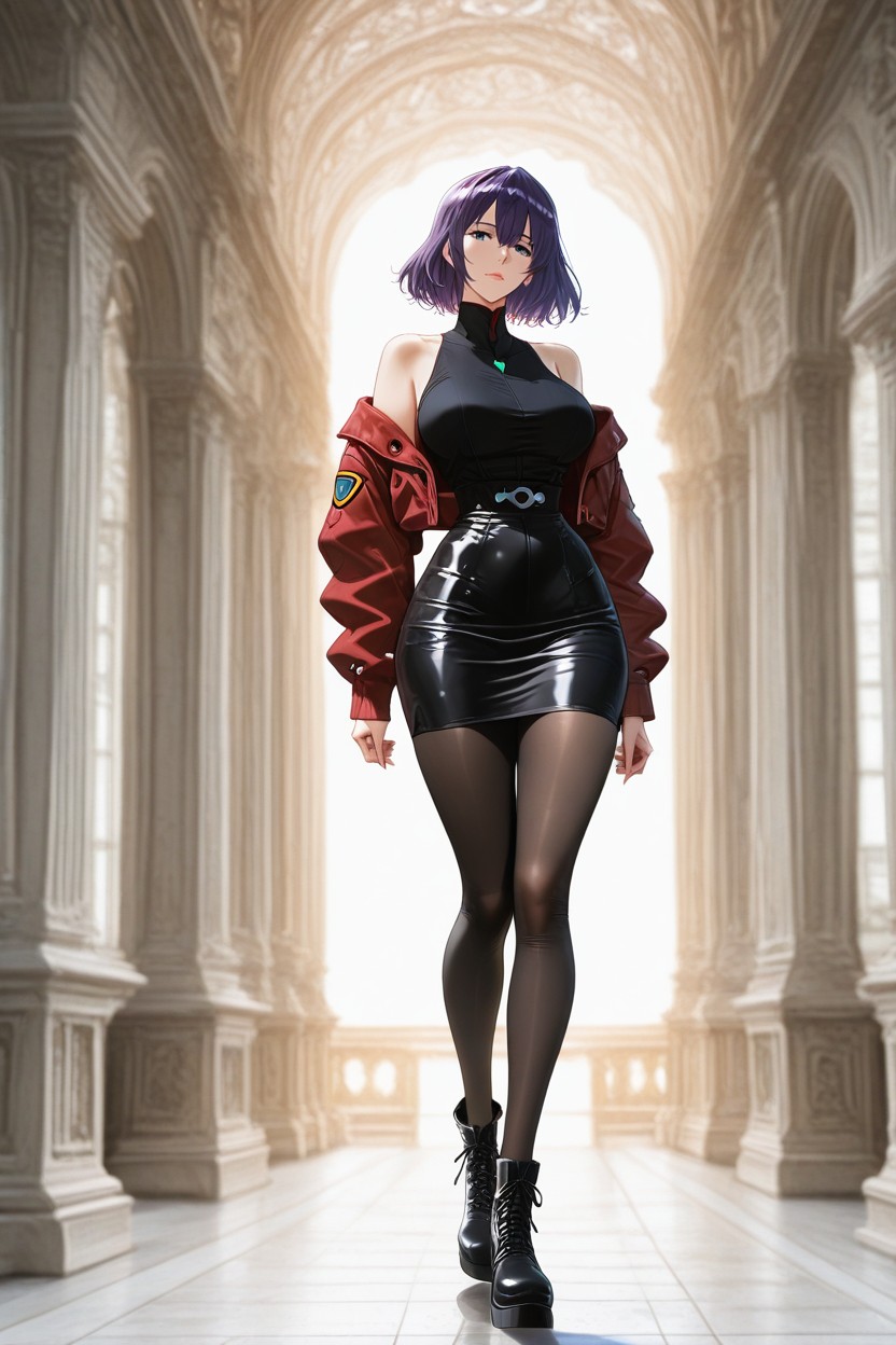 Rounded Toe Boots, Purple Hair, No Armor Elements ヘンタイAIポルノ