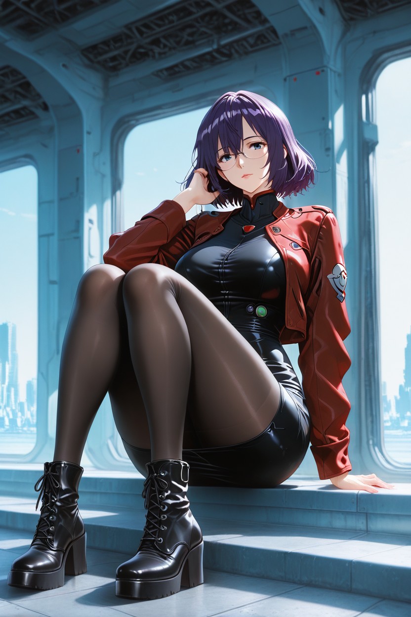 Jacket Worn Open, Rounded Toe Boots, Red Military Style Jacket AI黃漫