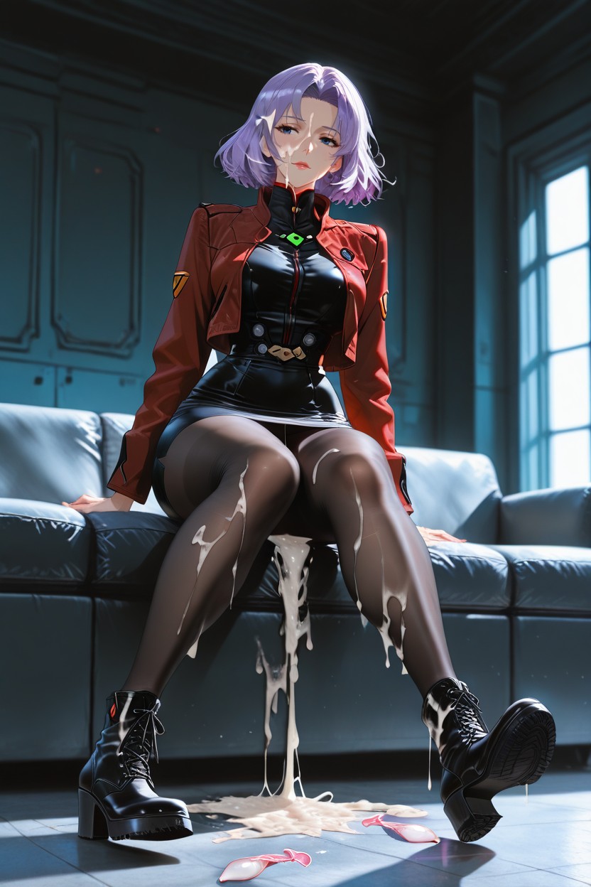 Misato Katsuragi From Neon Genesis Evangelion, Knee Length Pencil Dress, High Collar Dress 헨타이 AI 포르노