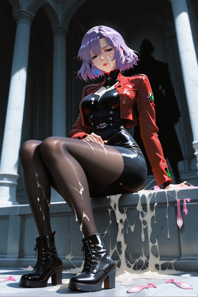 Thick Platform Sole Boots, Structured Shoulders Without Pads, Smooth Matte Fabric 헨타이 AI 포르노