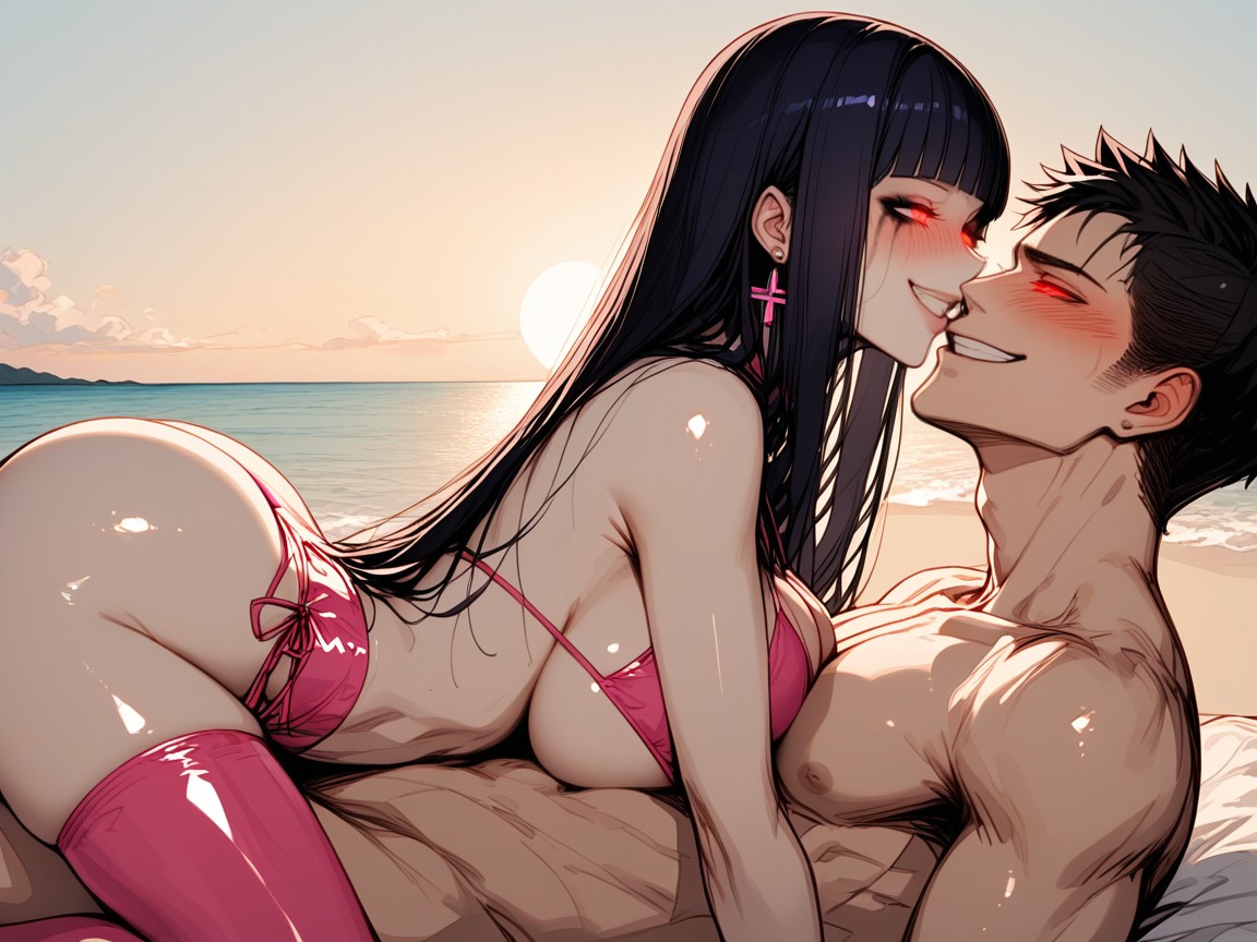 Black Hair On Outside Pink On Inside, Beautiful Woman, Happy Hentai IA pornografia