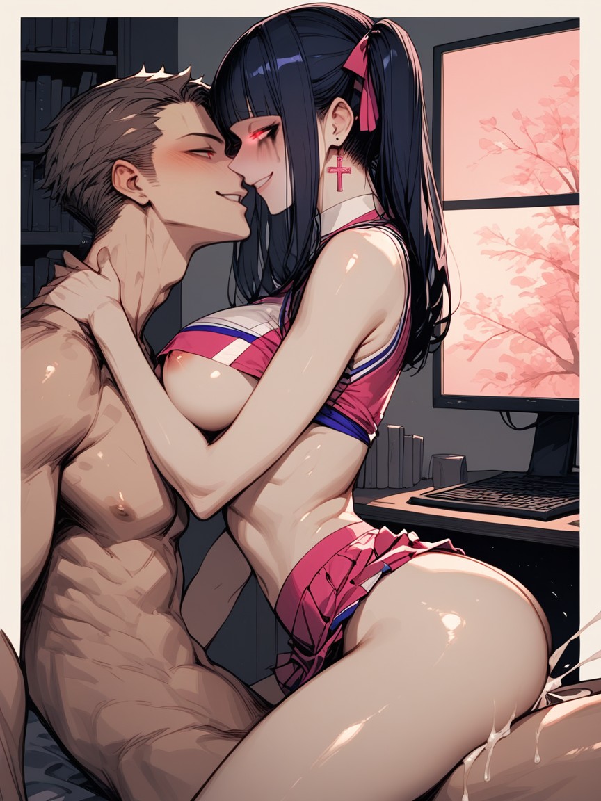 Bangs, Study Room Background, Hanabi Hyuuga Kissing And Fucked By Attractive Man Porno IA Hentai